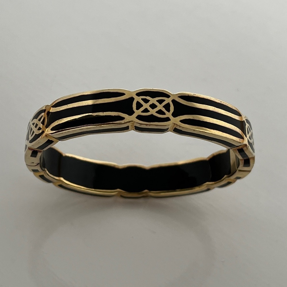 Andrew Hamilton Crawford AHC Black Enamel Gold Tone Hinged Bracelet